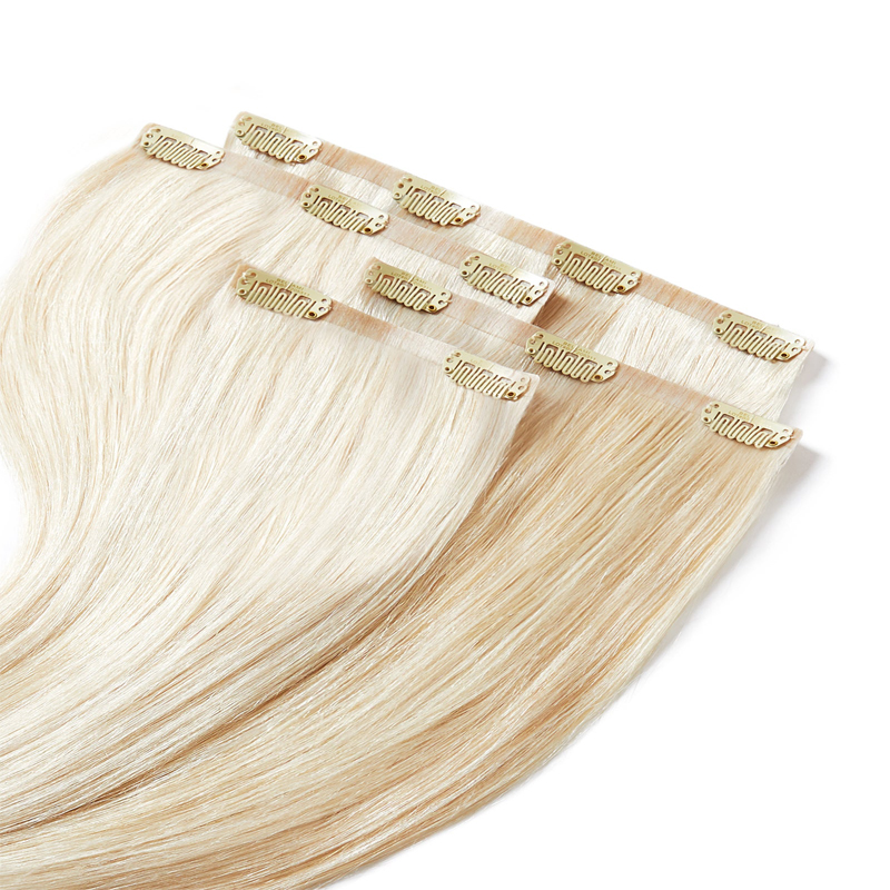 PU Weft Clip ins Hair Extensions-White Blonde(#60)
